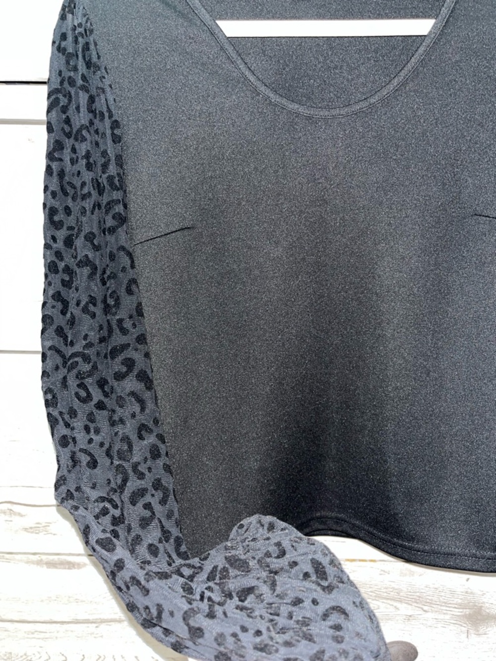 SHEIN Black Long Sleeve Velvet Pattern Top - Picture 2 of 3